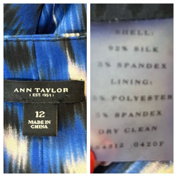 Ann Taylor Sheath Dress Silk Tiered Blue Multi Abstract Print Women’s Size 12 - Picture 12 of 14